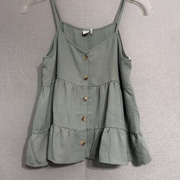 Paper Crane Crop Tank Top Size M Tiered Green Buttons Cottage Coquette Bohemian - Picture 1 of 5